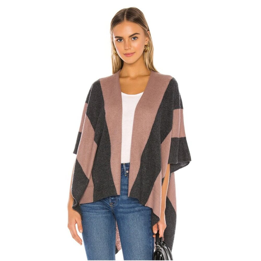 White + Warren Block Stripe Open Poncho
